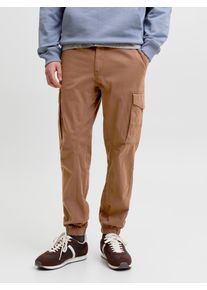 Jack & Jones Cargohose JACK & JONES "JPSTPAUL JJFLAKE CARGO NOOS", Herren, Gr. 32, L&auml;nge 32, braun (cocoa), Web, Obermaterial: 98% Baumwolle, 2% Elasthan, unifarben, regular fit lang, Hosen Cargohose, Baumwollmischung, regular fit
