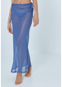 Meshrock LSCN BY LASCANA, Damen, Gr. 44, blau bedruckt, Netz, Obermaterial: 95% Polyester, 5% Elasthan, bedruckt, figurbetont kn&ouml;chellang, R&ouml;cke Meshrock, mit grafischem Druck, Strandrock, Cover-up