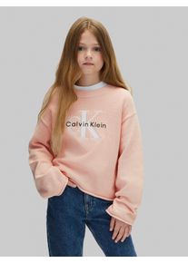 Strickpullover Calvin Klein Jeans, M&auml;dchen, Gr. 4 (104), spanish villa, Strick, Obermaterial: 100% Baumwolle, unifarben, regular fit normal, Rundhals, Rollkante, Pullover Strickpullover, Rundhalsausschnitt, Regular Fit, gro&szlig;e Stickerei