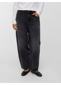 V&eacute;ro Moda Weite Jeans VERO MODA "VMBILLIE HR BARREL ANK JEANS LI141 NOOS", Damen, Gr. 30, L&auml;nge 30, schwarz (schwarz denim), Denim/Jeans, Obermaterial: 100% Baumwolle, unifarben, oversize kn&ouml;chellang, Jeans Weite Jeans, Baumwolle, barrel fit, high waist, kn&ouml;chellang
