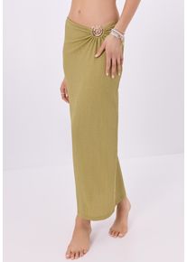 Maxirock LSCN BY LASCANA, Damen, Gr. 36, gr&uuml;n, Crash, Obermaterial: 98% Polyester, 2% Elasthan, unifarben, figurbetont kn&ouml;chelfrei, R&ouml;cke Maxirock, aus weicher Crinkleware mit Zieraccessoire