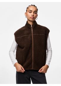 Pl&uuml;schweste Pieces "PCSADIA TEDDY VEST NOOS BC", Damen, Gr. XS, braun (hot fudge), Pl&uuml;sch, Obermaterial: 100% Polyester, unifarben, regular fit normal, Westen Pl&uuml;schweste, Kunstfaser
