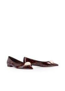 Ballerina Marc Cain, Damen, Gr. 41, braun (dunkelbraun, creme), Lackleder, kontrastfarbene Details, Schuhe Ballerina, Blockabsatz, Pumps mit edlem Schmuckstein