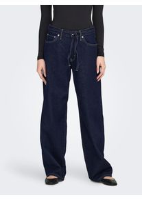 Straight-Jeans Only "ONLGIANNA MW STRAIGHT DNM DOT630 NOOS", Damen, Gr. 32, L&auml;nge 32, blau (dunkelblau denim detail:rinse), Denim/Jeans, Obermaterial: 100% Baumwolle, lang, Jeans Straight-Jeans, Baumwolle