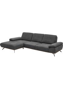 Ecksofa DIE PLANBAR "PN-EM18063 L-Form", graphit, B:322cm H:89cm T:187cm, Sichtrahmen: Aus Spannplatte mit augesetzten Weildeiche funiert, Sofas, Ecksofa, optional mit echt bezogenem R&uuml;cken, Sitztiefen- und Armteilverstellung