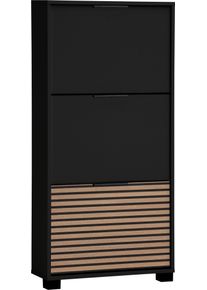 Schuhschrank Schildmeyer "HANK, 3 Klappen, Breite 59,8 cm, akustik-optik, MADE IN GERMANY", schwarz (schwarzmatt, akustik), B:59,8cm H:124,5cm T:19,55cm, FSC-zertifizierter Holzwerkstoff, Schr&auml;nke, Schuhschrank, eine Klappe in Akustikplatten-Optik, MADE IN GERMANY