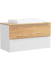 Waschtisch Welltime "TRIENT, Softclose-Ausz&uuml;ge, Keramikbecken", wei&szlig; (matt wei&szlig;, wildeiche, matt wei&szlig;), B:100cm H:63cm T:47cm, Waschtische, Waschtisch, matt wei&szlig;/wildeiche, Keramikbecken