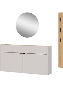 Garderoben-Set Germania "GW-Ameca", kaschmir, navarra, eiche, nachbildung, B:140cm H:200cm T:22cm, Spanplatte, Kastenm&ouml;bel-Sets, Garderoben-Set, Garderoben-Set bestehend aus Schuhschrank, Spiegel & Garderobenpaneel