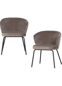 Esszimmerstuhl Woood "Admit mit Samt-Bezug und Metallgestell B 60 x T 59 x H 77 cm (2er-Set)", khaki, schwarz, B:60cm H:77cm T:59cm, Holzwerkstoff, Metall, St&uuml;hle, Esszimmerstuhl, Maximale Verschlei&szlig;festigkeit, Tragkraft 150 kg, Pfleiglicht