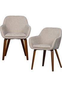 Esszimmerstuhl Woood "Base mit Velvet-Melange-Bezug, B 58 x T 58 x H 80 cm", sand, braun, B:58cm H:80cm T:58cm, Holzwerkstoff, Metall, St&uuml;hle, Esszimmerstuhl, Walnussfurnier-Gestell, Armlehnen integriert, Tragkraft 100 kg