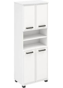 Midischrank Schildmeyer "ADANA Badezimmerschrank, H&ouml;he 180,9 cm, 4 T&uuml;ren, MADE IN GERMANY", mattwei&szlig;, wei&szlig; glanz, B:59,8cm H:180,9cm T:32,6cm, FSC-zertifizierter Holzwerkstoff, Schr&auml;nke, Midischrank, tiefgezogene MDF-Fronten - umlaufende Rahmenpr&auml;gung, MADE IN GERMANY