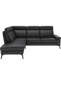 Ecksofa Home Affaire "Nalani, optionaler Sitzauszug, Breite: 252 cm", schwarz, B:252cm H:104cm T:215cm, 100% Leder, Sofas, Ecksofa, Komfortabler Federkernsitz, gro&szlig;z&uuml;gige Ecke, klappbare Armlehne