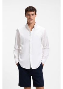 Langarmhemd BOSS Orange "Ricoplus M", Herren, Gr. 4XL, N-Gr, wei&szlig;100, Web, Obermaterial: 100% Baumwolle, unifarben, regular fit normal, Rundhals, Manschette, Hemden Langarmhemd, Button-down-Kragen, Regular Fit, reine Baumwolle