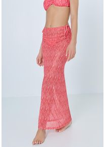 Meshrock LSCN BY LASCANA, Damen, Gr. 46, koralle, ros&eacute; bedruckt, Netz, Obermaterial: 95% Polyester, 5% Elasthan, bedruckt, figurbetont kn&ouml;chellang, R&ouml;cke Meshrock, mit grafischem Druck, Strandrock, Cover-up