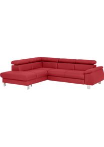 Ecksofa COTTA "Komaris L-Form, B: 249 cm", rot, B:249cm H:72cm T:100cm, Microfaser PRIMABELLE (100% Polyester);Kunstleder SOFTLUX;Feinstruktur (100% Polyester);Kunstleder SOFTLUX/Struktur (100% Polyester);NaturLEDER, Sofas, Ecksofa, mit Kopfteilverstellung, optional Bettfunktion, Bettkasten & Licht