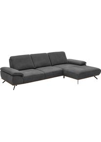 Ecksofa DIE PLANBAR "PN-EM18063 L-Form", graphit, B:322cm H:89cm T:187cm, Sichtrahmen: Aus Spannplatte mit augesetzten Weildeiche funiert, Sofas, Ecksofa, optional mit echt bezogenem R&uuml;cken, Sitztiefen- und Armteilverstellung