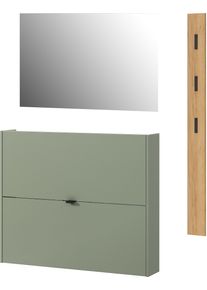 Garderoben-Set Germania "GW-Ameca", gr&uuml;n (taupegr&uuml;n, navarra, eiche, nachbildung), B:130cm H:200cm T:18cm, Spanplatte, Kastenm&ouml;bel-Sets, Garderoben-Set, Garderoben-Set bestehend aus Schuhschrank, Spiegel & Garderobenpaneel
