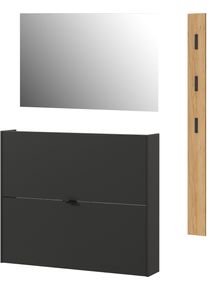 Garderoben-Set Germania "GW-Ameca", schwarz (graphit, navarra, eiche, nachbildung), B:130cm H:200cm T:18cm, Spanplatte, Kastenm&ouml;bel-Sets, Garderoben-Set, Garderoben-Set bestehend aus Schuhschrank, Spiegel & Garderobenpaneel