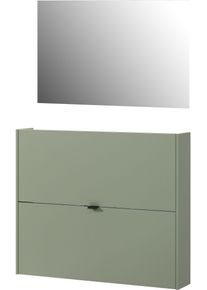 Garderoben-Set Germania "GW-Ameca", gr&uuml;n (taupegr&uuml;n, navarra, eiche, nachbildung), B:100cm H:200cm T:18cm, Spanplatte, Kastenm&ouml;bel-Sets, Garderoben-Set, Garderoben-Set bestehend aus Schuhschrank und Spiegel