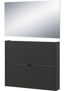 Garderoben-Set Germania "GW-Ameca", schwarz (graphit, navarra, eiche, nachbildung), B:100cm H:200cm T:18cm, Spanplatte, Kastenm&ouml;bel-Sets, Garderoben-Set, Garderoben-Set bestehend aus Schuhschrank und Spiegel