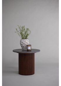 Beistelltisch VENTURE HOME "H&auml;r&ouml;n, runder Beistelltisch in Marmoroptik mit Walnuss-Beinen, &Oslash; 52 cm", grau, walnuss, grau, B:52cm H:44cm T:52cm, Tische, Beistelltisch, Ablagetisch, Eschenholz, rund, kompakt, anspruchsvoll, edel