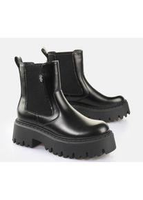 Chelseaboots Buffalo "ASPEN", Damen, Gr. 42, schwarz, Lederimitat, Schuhe Chelseaboots, Stiefelette, Schlupfboots, Plateauboots, Profilsohle mit Stretch
