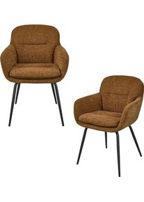 Esszimmerstuhl Woood "Runa mit Chenille-Bezug und Armlehnen B 57 x T 59 x H 82 cm (2er-Set)", braun (karamell, schwarz), B:57cm H:82cm T:59cm, Holzwerkstoff, Metall, St&uuml;hle, Esszimmerstuhl, Hohe Verschlei&szlig;festigkeit, Tragkraft 120 kg, abgerundete Formgebung