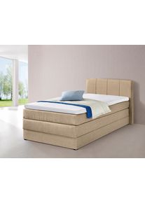 Boxspringbett Hapo, beige, Liegefl&auml;che B/L: 100cm x 200cm, kein H&auml;rtegrad, Bonnell-Federkernmatratze, Kopfteil, seitliche Unterbox und Obermatratze sind mit pflegeleichtem Feinstrukturstoff in Leinenoptik (100% Polyester) bezogen;Die Oberseite der Unterfederung und die Ober- und Unterseite der Obermatratze sind jeweils mit einem rutschhemmenden Stoff aus 100% Polyester bespannt., Komplettbetten, B