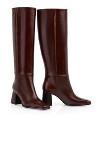 Stiefel Marc Cain, Damen, Gr. 41, Normalschaft, dunkelbraun, Kalbsleder, unifarben, Basic, Schuhe Stiefel, Blockabsatz, Langschaftstiefel in modischer Karreeform