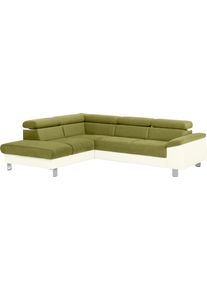 Ecksofa COTTA "Komaris L-Form, B: 249 cm", gr&uuml;n (creme, gr&uuml;n), B:249cm H:72cm T:100cm, Microfaser PRIMABELLE (100% Polyester);Kunstleder SOFTLUX;Feinstruktur (100% Polyester);Kunstleder SOFTLUX/Struktur (100% Polyester);NaturLEDER, Sofas, Ecksofa, mit Kopfteilverstellung, optional Bettfunktion, Bettkasten & Licht