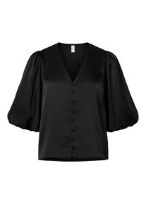 Kurzarmbluse Y.A.S "YASPELLA 2/4 V-NECK TOP S. NOOS", Damen, Gr. L, schwarz, Web, Obermaterial: 97% Polyester, 3% Elasthan, unifarben, regular fit normal, V-Ausschnitt, Blusen Kurzarmbluse, Materialmix, regular fit