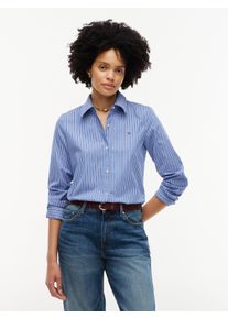 Hemdbluse Tommy Hilfiger "SUMMER POPLIN REGULAR SHIRT", Damen, Gr. 34, new york blau stripe, Popeline, Obermaterial: 100% Baumwolle, gestreift, regular fit normal, Rundhals, eingesetzt gerader Abschluss, Blusen Hemdbluse, Baumwolle, regular fit, auch in gro&szlig;en Gr&ouml;&szlig;en
