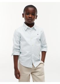 Langarmhemd Tommy Hilfiger, Jungen, Gr. 8 (128), N-Gr, sky blau stripes, Web, Obermaterial: 98% Baumwolle, 2% Elasthan, gestreift, regular fit taillenbedeckt, Rundhals, eingesetzt Manschette, Hemden Langarmhemd, Kinder bis 16 Jahre mit Button-Down-Kragen