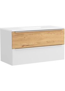 Waschtisch Welltime "TRIENT, Softclose-Ausz&uuml;ge, Mineralgussbecken", braun (matt wei&szlig;, wildeiche, matt wei&szlig;), B:100cm H:54cm T:47cm, Waschtische, Waschtisch, matt wei&szlig;/wildeiche, Mineralgussbecken
