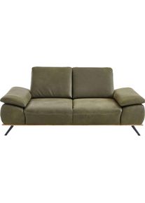 2,5-Sitzer DIE PLANBAR, aurelia olive, B:206cm H:89cm T:112cm, Sichtrahmen: Aus Spannplatte mit aufgesetzter Weildeiche, funiert, Sofas, 2 5-Sitzer, optional mit echt bezogenem R&uuml;cken, Sitztiefen- und Armteilverstellung