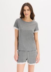 Kort pyjamas med spets - gr&aring; - storlek 40/42 (M) - bonprix