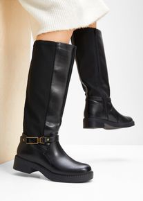 bonprix Weitschaftstiefel, schwarz, Gr.37, Bequemer Weitschaftstiefel mit gepolsterter Innensohle, aus Vegan