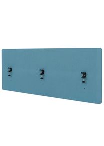 Akustik-Tischtrennwand HWC-G75, B&uuml;ro-Sichtschutz Schreibtisch Pinnwand, doppelwandig Stoff/Textil ~ 60x160cm t&uuml;rkis