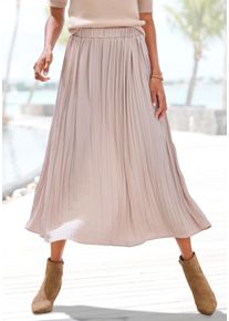 Maxirock Lascana "mit Plisseefalten aus edel gl&auml;nzender Ware", Damen, Gr. 40, beige (champagner), Web, Obermaterial: 100% Polyester, unifarben, figurumspielend kn&ouml;chellang, R&ouml;cke Maxirock, festlicher Faltenrock, Plisseerock in Midil&auml;nge, eleganter Satinrock, Topseller