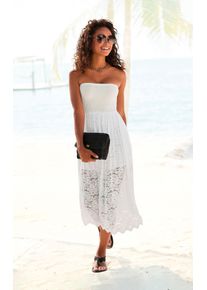 2-in-1-Kleid Lascana "aus gebl&uuml;mter Spitze, auch als Maxirock tragbar", Damen, Gr. 46, N-Gr, wei&szlig;, Spitze, Obermaterial: 95% Polyamid, 5% Elasthan. Futter: 95% Viskose, 5% Elasthan, unifarben, figurumspielend lang, ohne Ausschnitt, Kleider 2-in-1-Kleid, verspieltes Sommerkleid, Spitzenkleid, Bandeaukleid, Spitzenrock