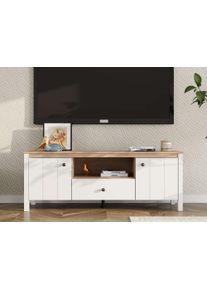 Lowboard Home Affaire "BEDFORD, TV-Board, TV-Kommode, TV-Schrank, TV-Unterschrank, TV-M&ouml;bel", wei&szlig; (opaque wei&szlig;), B:143cm H:53,5cm T:40cm, MDF, Metall, Spanplatte, Sideboards, Lowboard, MDF-Profil 2D ummantelt, Hotstamping
