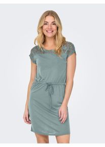 Spitzenkleid Only "ONLSINDY LIFE S/S O-NECK MIX DRESS JRS", Damen, Gr. S (36), N-Gr, blau (abyss), Jersey, Obermaterial: 65% Polyester, 35% Viskose, unifarben, Rundhals, Kleider Spitzenkleid, Sommerkleid