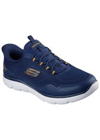 Slip-On Sneaker Skechers "SUMMITS", Herren, Gr. 50,5, blau (navy, gelb), Textil, Schuhe Slip-On Sneaker, Freizeitschuh, Schn&uuml;rschuh mit Memory Foam