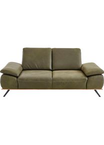 2,5-Sitzer DIE PLANBAR, aurelia olive, B:206cm H:89cm T:112cm, Sichtrahmen: Aus Spannplatte mit aufgesetzter Weildeiche, funiert, Sofas, 2 5-Sitzer, optional mit echt bezogenem R&uuml;cken, Sitztiefen- und Armteilverstellung