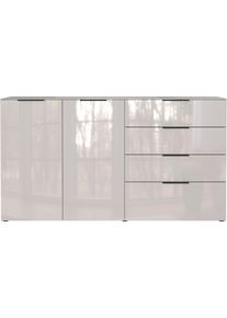 Sideboard Germania "Oakland", braun (kaschmir), B:184cm H:102cm T:42cm, Glas, Holzwerkstoff, Sicherheitsglas ESG, Sideboards, Sideboard, in 2 Breiten, Fronten und Oberboden mit Glasauflage