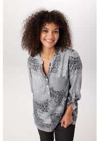 Schlupfbluse ANISTON PLUS, Damen, Gr. 54, grau (hellgrau, schwarz, wollwei&szlig;), Web, Obermaterial: 100% Viskose, bedruckt, figurumspielend Po-bedeckend, V-Ausschnitt, Krempel&auml;rmel, Blusen Schlupfbluse, mit Pailletten an der Brusttasche