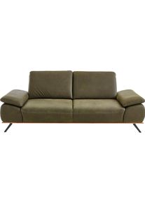 3-Sitzer DIE PLANBAR, aurelia olive, B:232cm H:89cm T:112cm, Sichtrahmen: Aus Spannplatte mit aufgesetzter Weildeiche, funiert, Sofas, 3-Sitzer, optional mit echt bezogenem R&uuml;cken, Sitztiefen- und Armteilverstellung