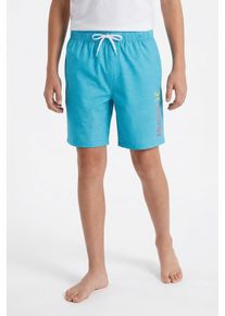 Badeshorts Hurley "PRINTED HEATHER PULL ON SWIM", Jungen, Gr. 128, N-Gr, blau (barracuda), Web, Obermaterial: 87% Polyester, 13% Elasthan. Futter: 93% Polyester, 7% Elasthan, Badehosen Badeshorts, schnelltrocknendes Material, mit weichem Futter
