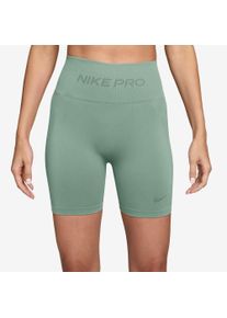 Trainingstights Nike "Nike Pro Seamless Women's Dri-FIT High-Waisted 5" Biker Shorts", Damen, Gr. XS, N-Gr, steam, Obermaterial: 58% Nylon, 35% Polyester, 7% Elasthan, Hosen Trainingstights, nahtloses Design, hoher Bund
