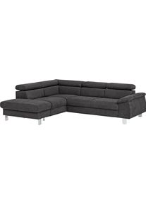Ecksofa COTTA "Komaris L-Form, B: 249 cm", grau (mud), B:249cm H:72cm T:100cm, Microfaser PRIMABELLE (100% Polyester);Kunstleder SOFTLUX;Feinstruktur (100% Polyester);Kunstleder SOFTLUX/Struktur (100% Polyester);NaturLEDER, Sofas, Ecksofa, mit Kopfteilverstellung, optional Bettfunktion, Bettkasten & Licht